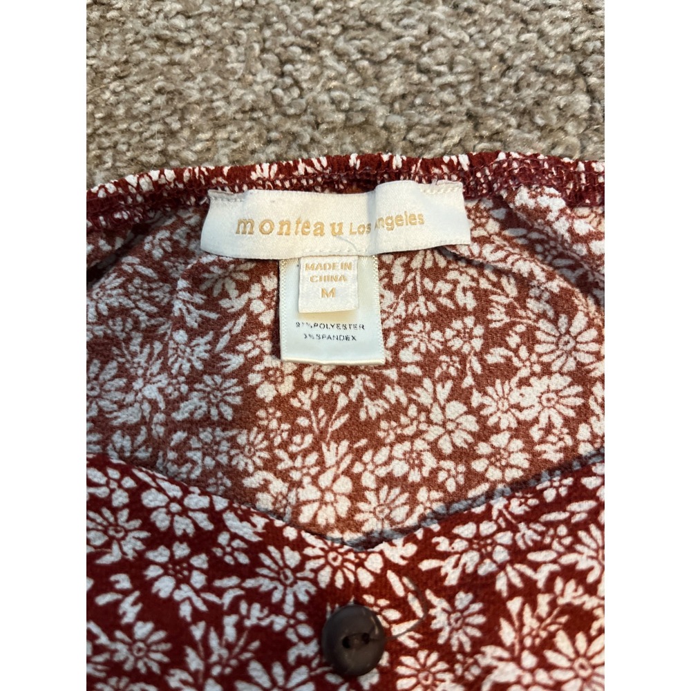 Montea U Los Angeles Floral Print Square Neck Smocked Crop Top Women's M - Picture 2 of 3